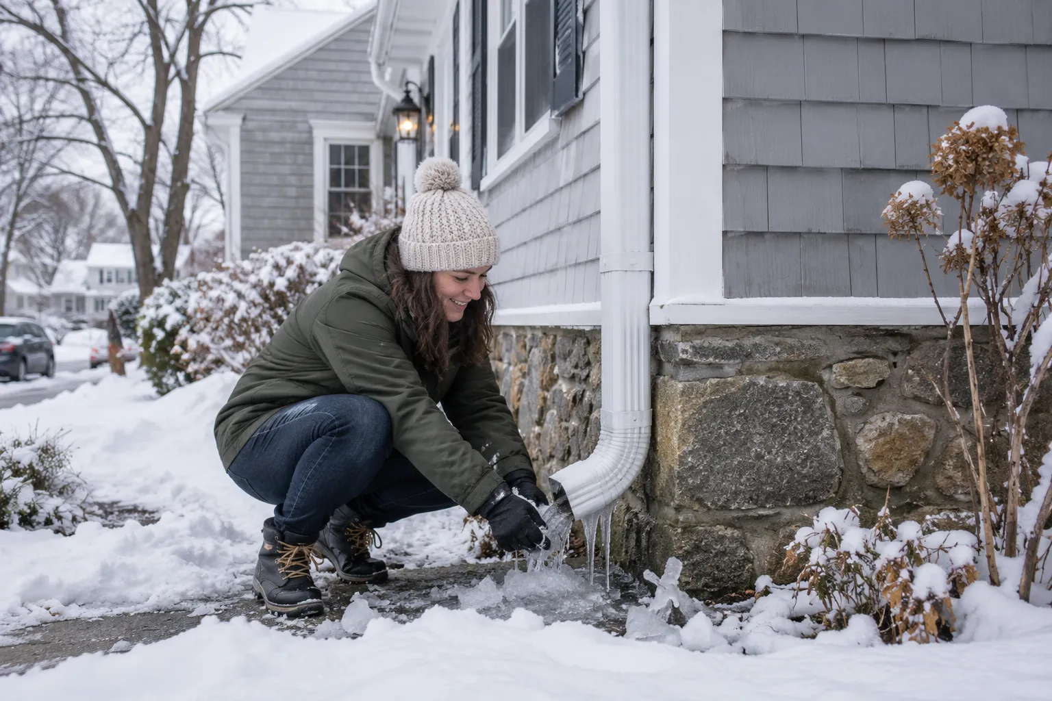 A snowy Cape Cod style home in Philadelphia in late winter